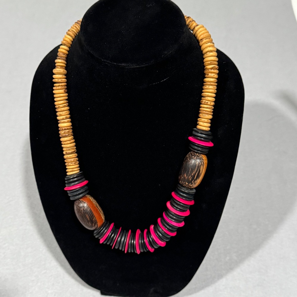 Unbranded Bead Necklace Women Brown Black Pink Vintage Chunky Wood Boho